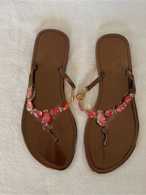 Jeweled Illusion Thong Sandals Pink Gem Boho Y2K Fairycore Summer Flip Flops 7-8